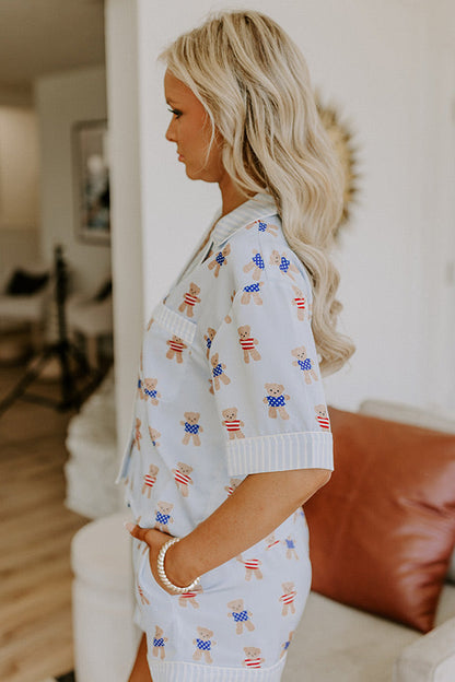 Beary Patriotic Satin Pajama Top