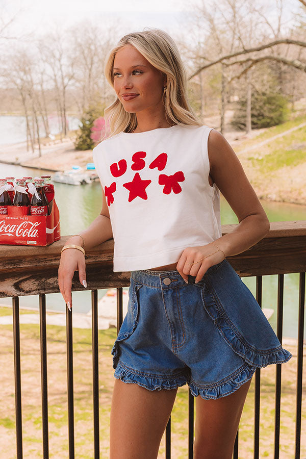 USA Charm Embroidered Crop Tee