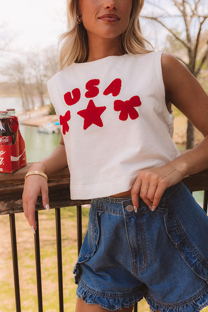 USA Charm Embroidered Crop Tee