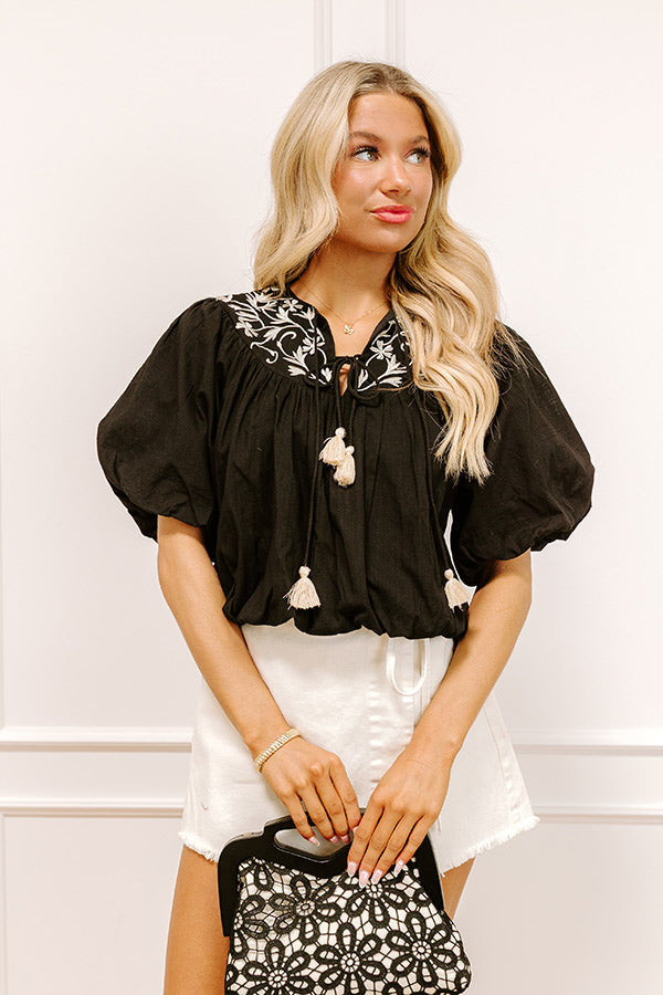 Antigua Bound Embroidered Top in Black