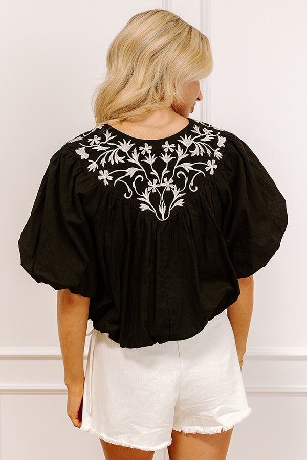 Antigua Bound Embroidered Top in Black