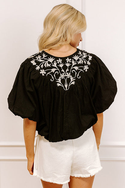Antigua Bound Embroidered Top in Black