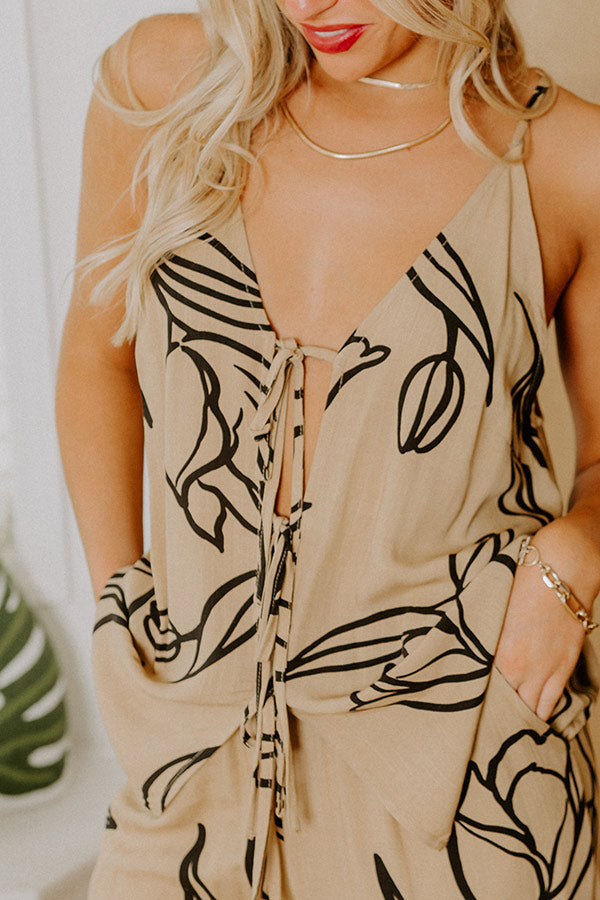 Vacay Bungalow Front Tie Tank in Khaki