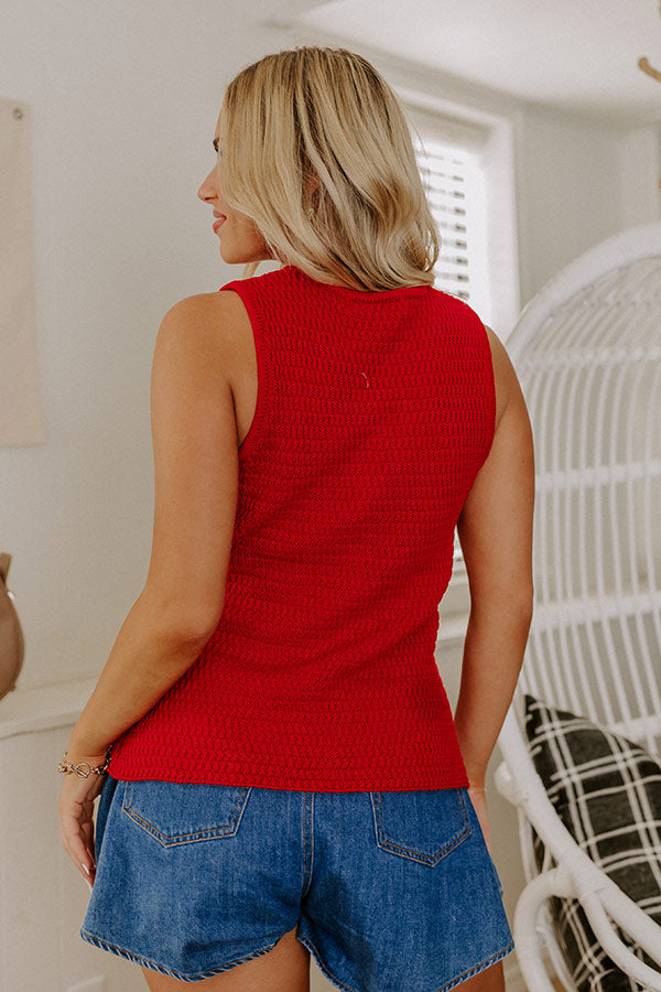 Coastal Town Charm Knit Vest Top In Red