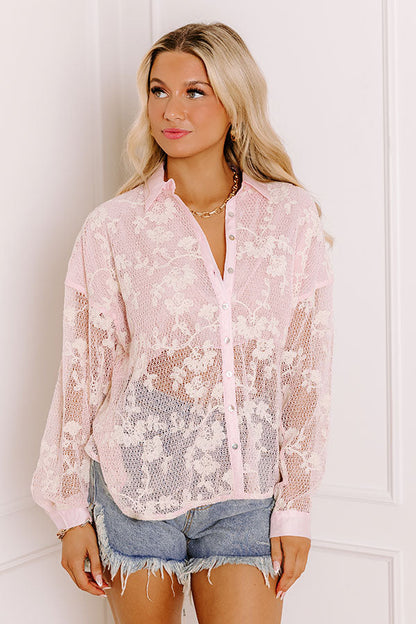 Serene Petals Embroidered Knit Button Up