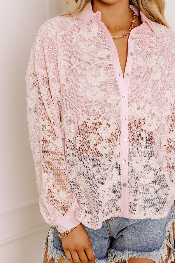 Serene Petals Embroidered Knit Button Up