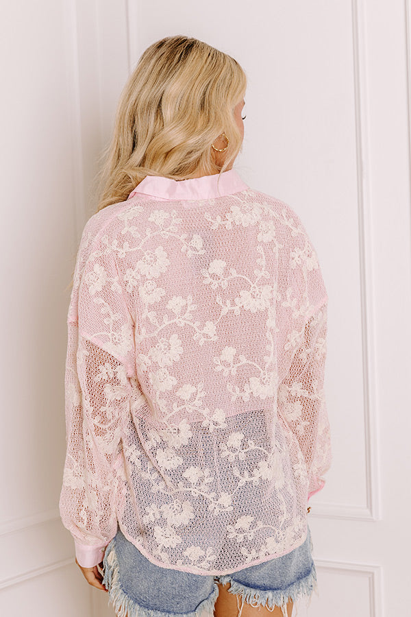 Serene Petals Embroidered Knit Button Up