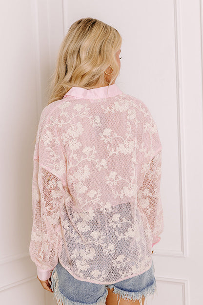Serene Petals Embroidered Knit Button Up