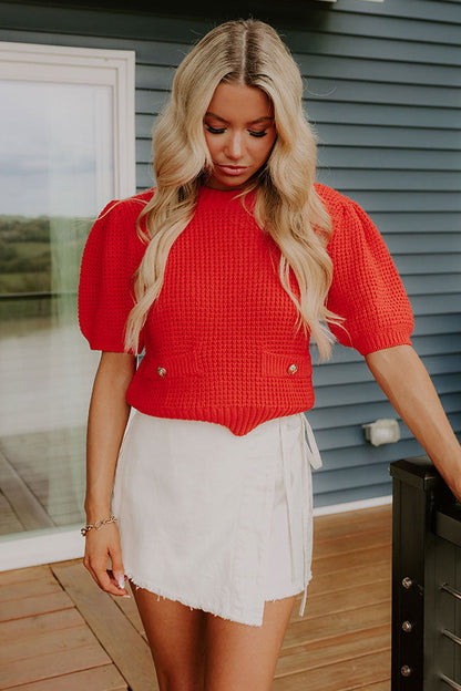 Social Outing Knit Top in Red