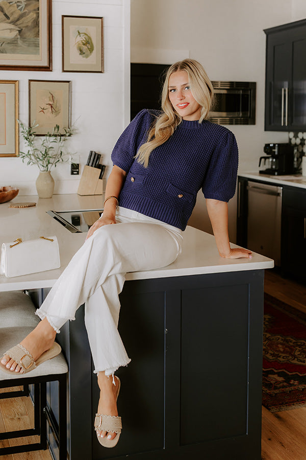 Social Outing Knit Top in Navy