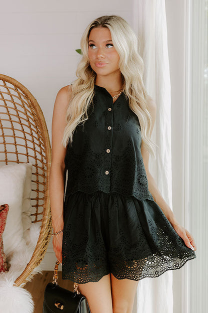 Rose All Day Eyelet Tank in Black