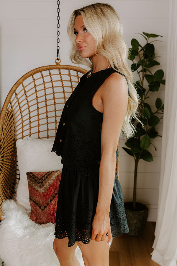 Rose All Day Eyelet Tank in Black