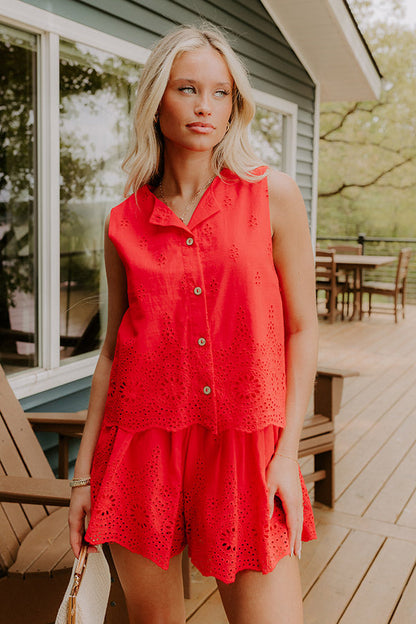 Rose All Day Eyelet Tank in Red