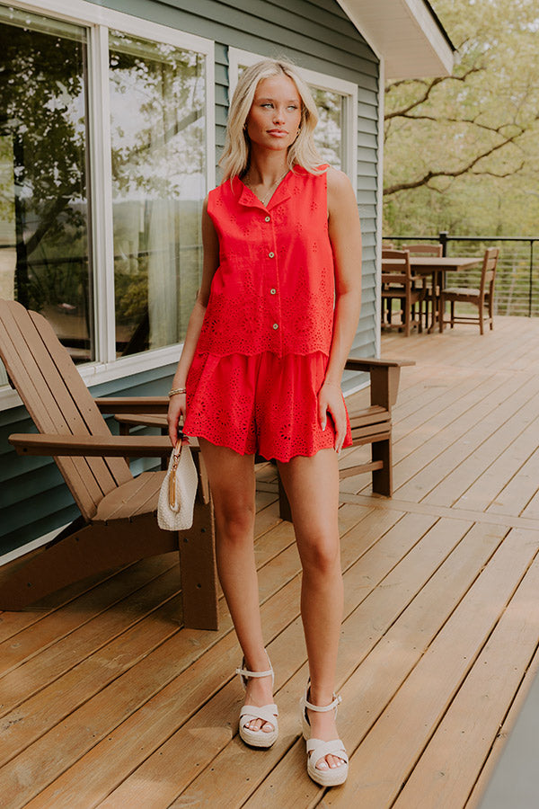 Rose All Day Eyelet Tank in Red