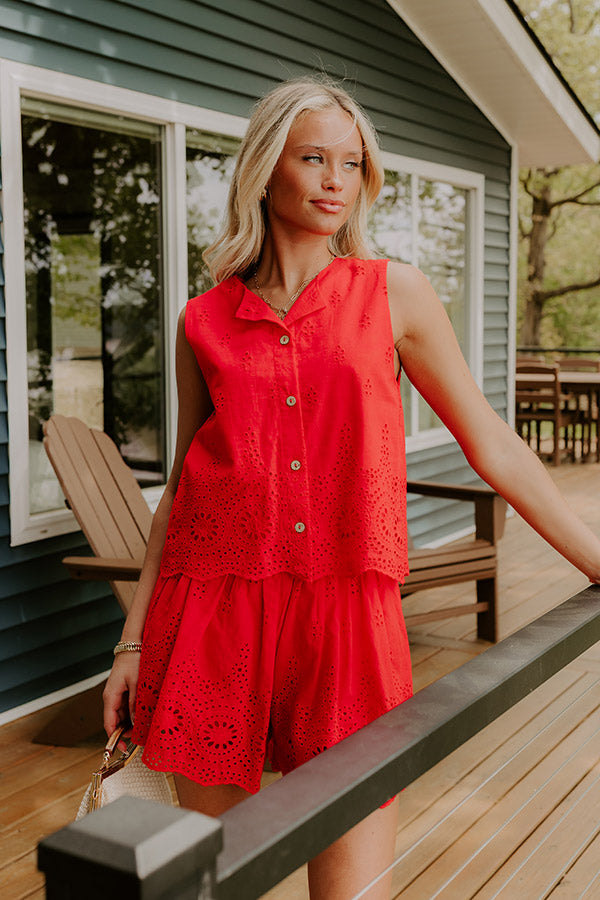 Rose All Day Eyelet Tank in Red