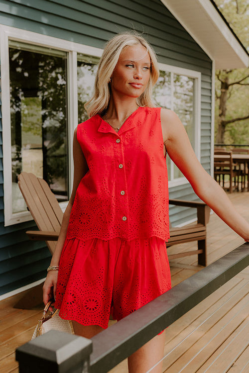 Rose All Day Eyelet Tank in Red