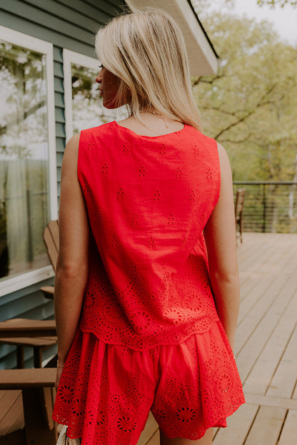 Rose All Day Eyelet Tank in Red