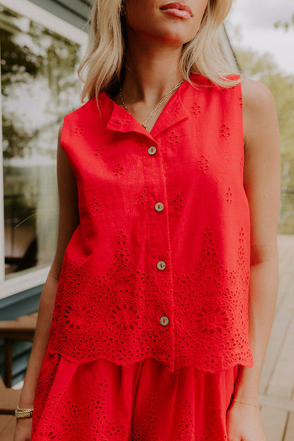 Rose All Day Eyelet Tank in Red