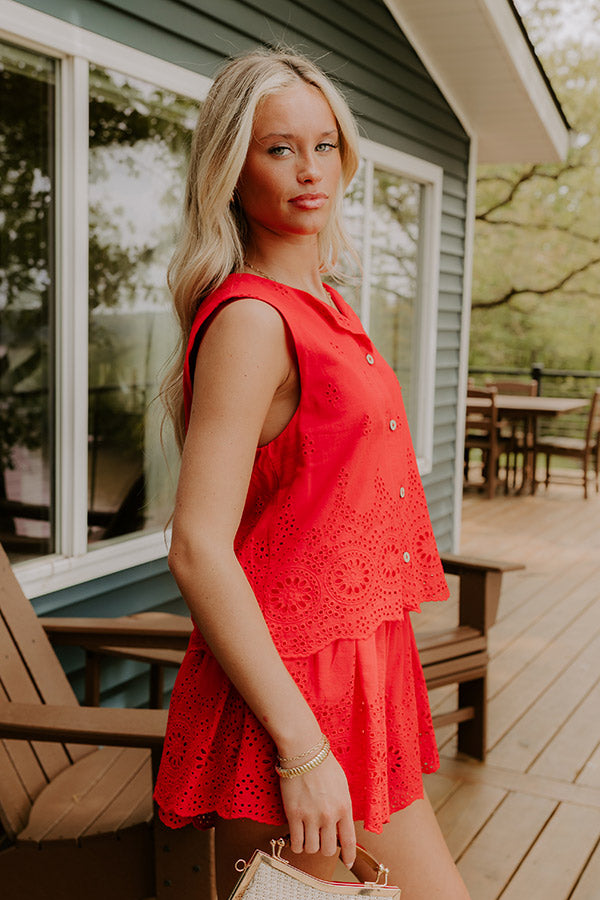 Rose All Day Eyelet Tank in Red