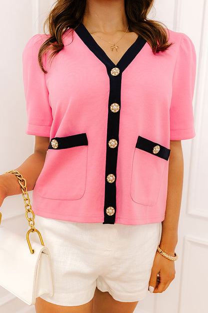 Uptown Manhattan Button Down Top in Pink