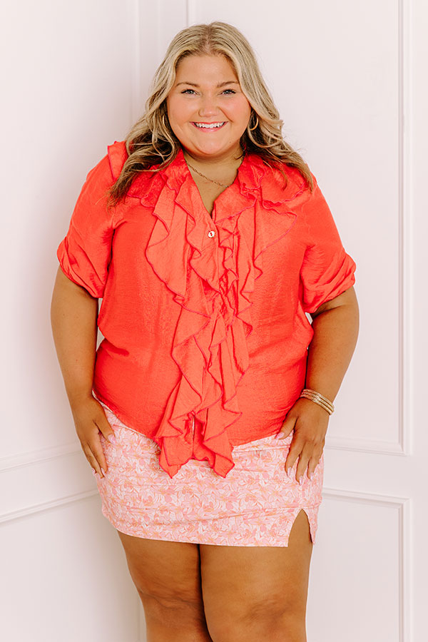 Sunday Mornings Ruffle Top in Coral Curves