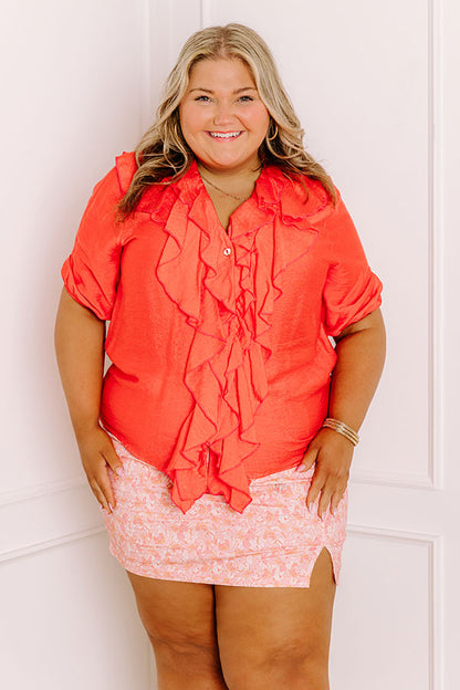 Sunday Mornings Ruffle Top in Coral Curves