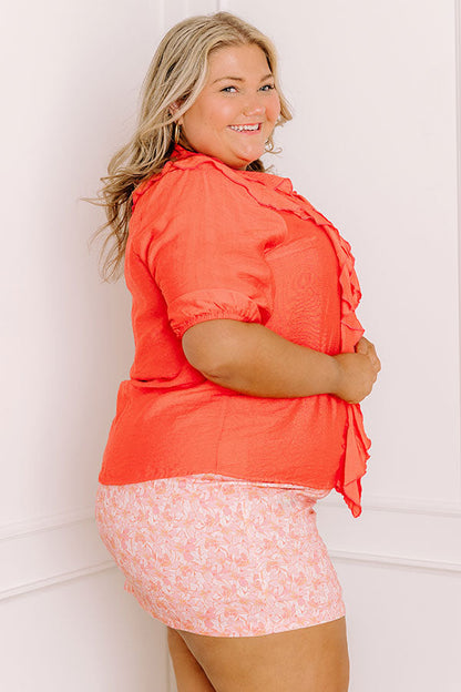 Sunday Mornings Ruffle Top in Coral Curves