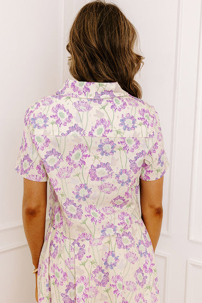 Butterfly Garden Floral Button Up Top in Lavender
