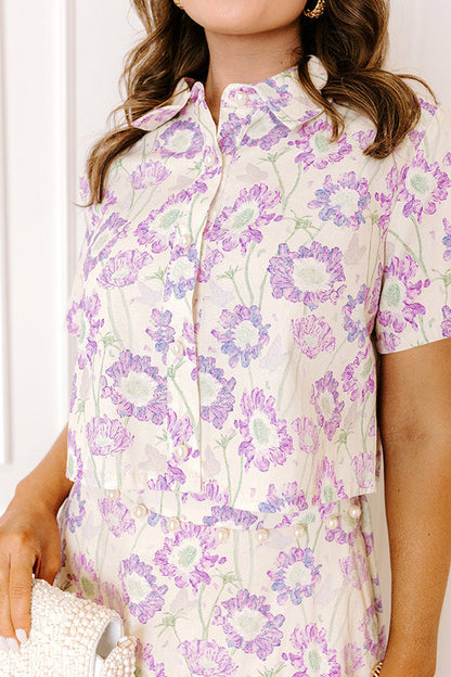 Butterfly Garden Floral Button Up Top in Lavender