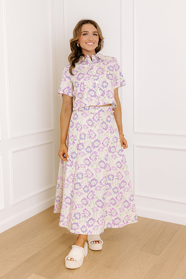 Butterfly Garden Floral Button Up Top in Lavender