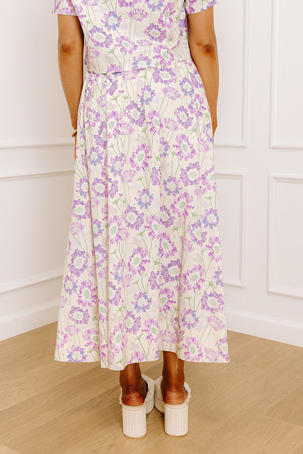Butterfly Garden High Waist Floral Midi Skirt in Lavender
