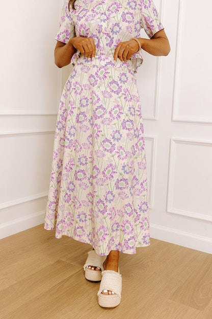 Butterfly Garden High Waist Floral Midi Skirt in Lavender