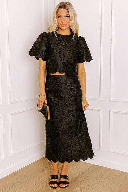 Garden Soiree Floral Jacquard Top in Black