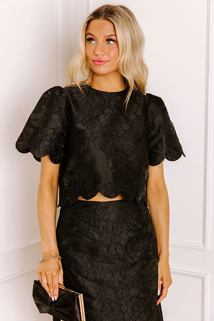 Garden Soiree Floral Jacquard Top in Black