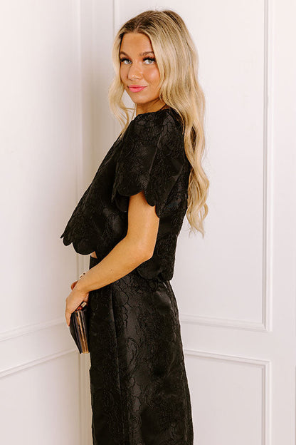 Garden Soiree Floral Jacquard Top in Black