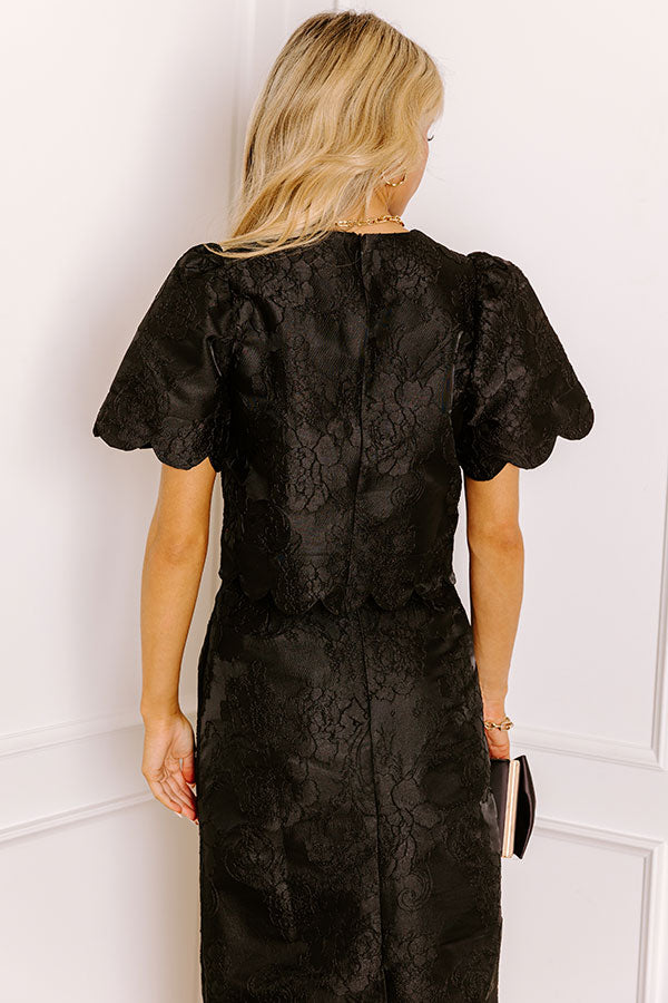 Garden Soiree Floral Jacquard Top in Black