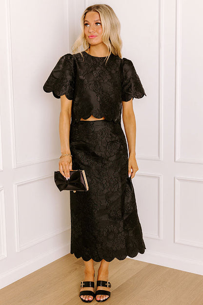 Garden Soiree Floral Jacquard Top in Black