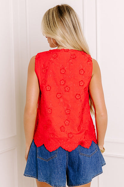 Rodeo Drive Chic Embroidered Front Tie Top in Red