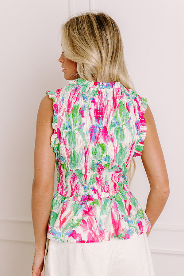 Colorful Personality Front Tie Smocked Top