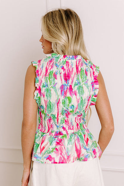Colorful Personality Front Tie Smocked Top