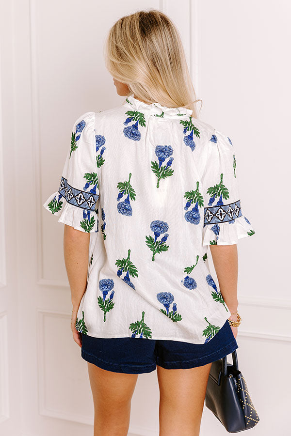 Garden Party Chic Floral Top in Blue
