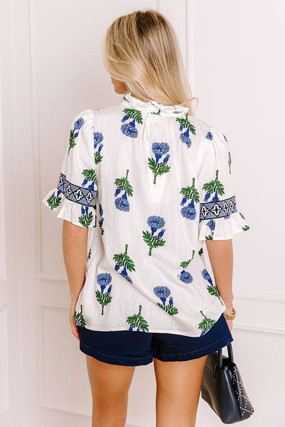 Garden Party Chic Floral Top in Blue