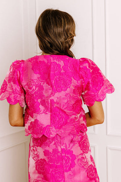 Garden Soiree Floral Jacquard Top in Hot Pink