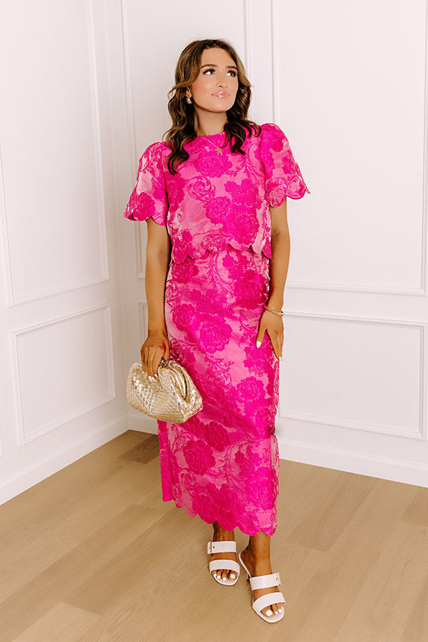 Garden Soiree Floral Jacquard Top in Hot Pink