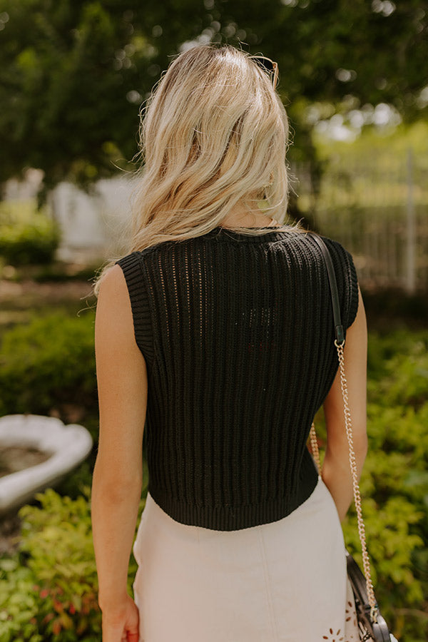 Vacay Breeze Knit Button Up Top in Black