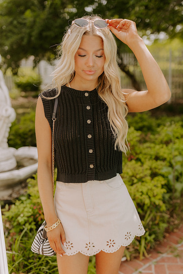 Vacay Breeze Knit Button Up Top in Black