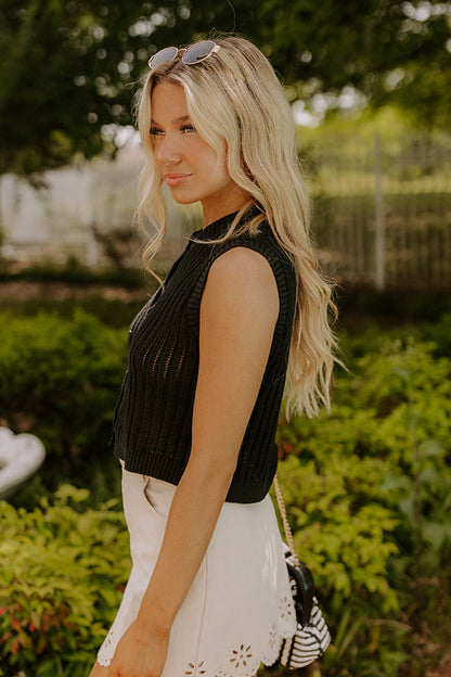 Vacay Breeze Knit Button Up Top in Black