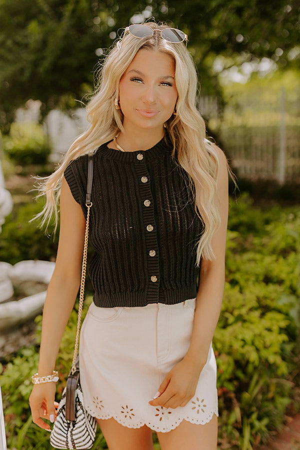 Vacay Breeze Knit Button Up Top in Black