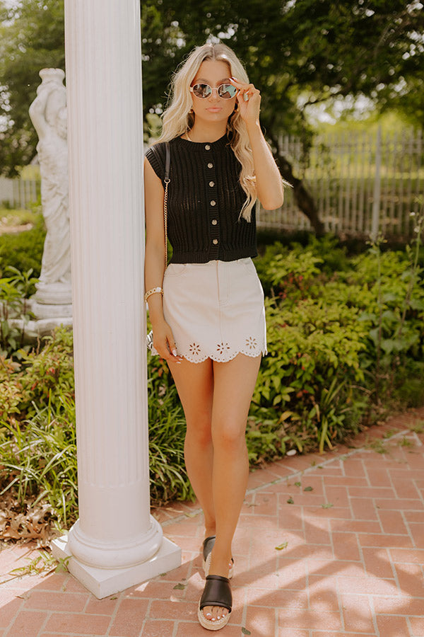 Vacay Breeze Knit Button Up Top in Black