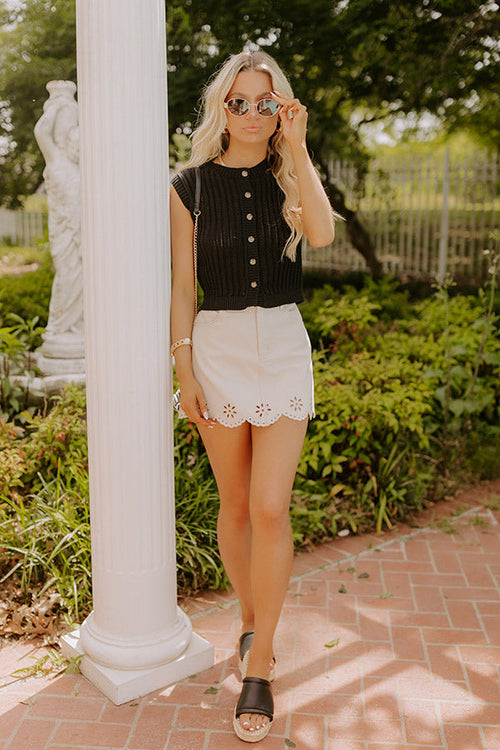 Vacay Breeze Knit Button Up Top in Black